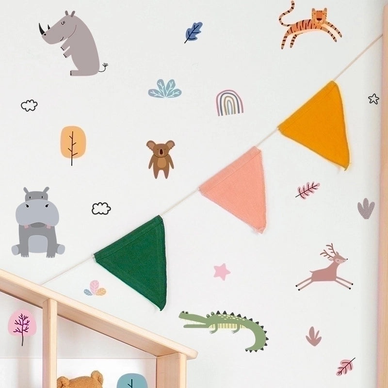 Adorable Cartoon Bear and Elephant PVC Wall Decal for Kids Room|Kids Room Wall Decor