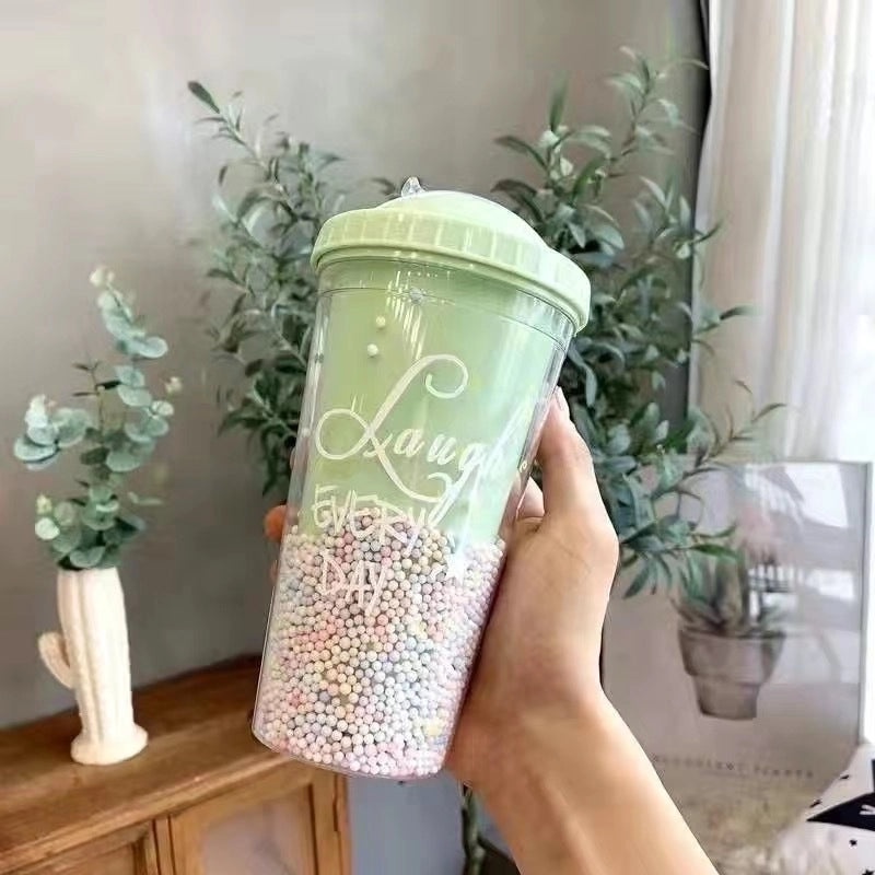 Pastoral Style Cute Letter Print Plastic Water Bottle 1 Pc|Home & Kitchen - Drinkware