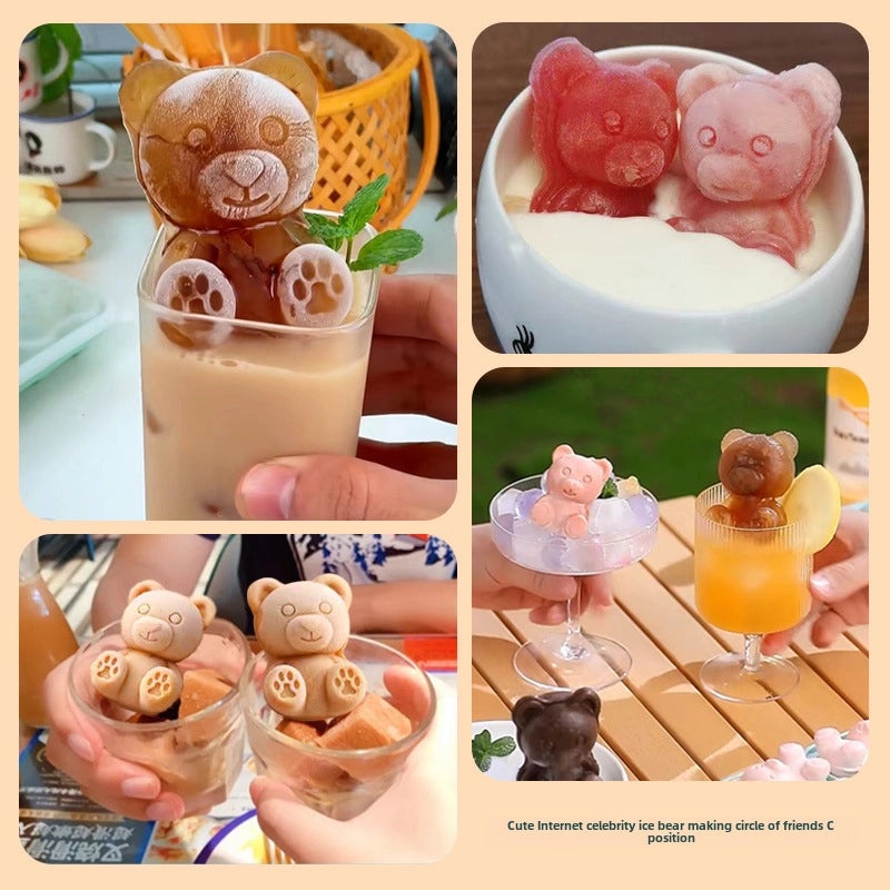 Bear-Shaped Silicone Ice Cube Mold 6-Piece Set for Household and Party Use | Kitchen & Dining Accessories