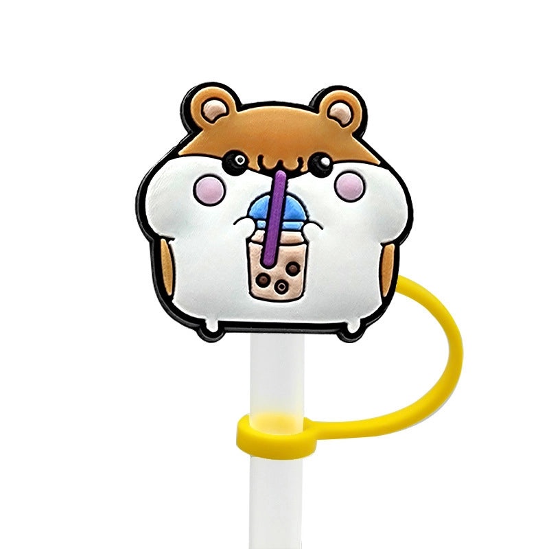 Cute Animal Letter Silicone Straw Cap for Drink Decorations Casual Elegant Style | Drink Accessories