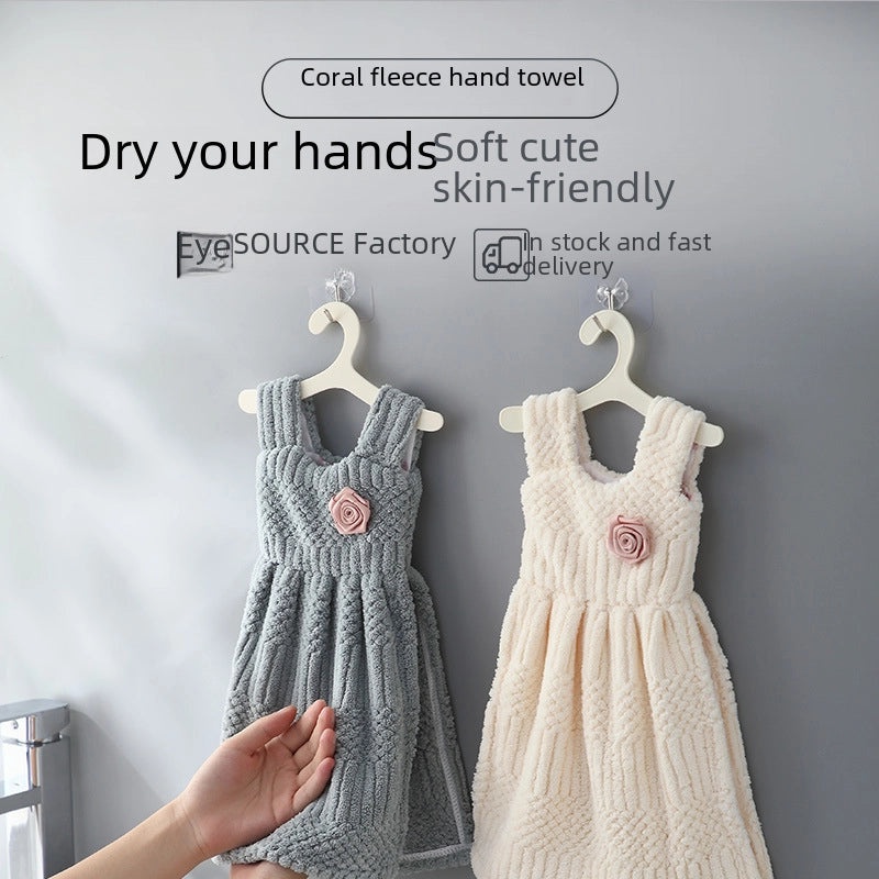 Soft Coral Fleece Hand Towel Thick Absorbent Cute Skirt Design with Hanger | Home & Living Towels
