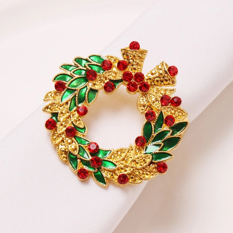 Festive Christmas Tree and Santa Claus Alloy Napkin Rings Set of 6 | Holiday Table Decor