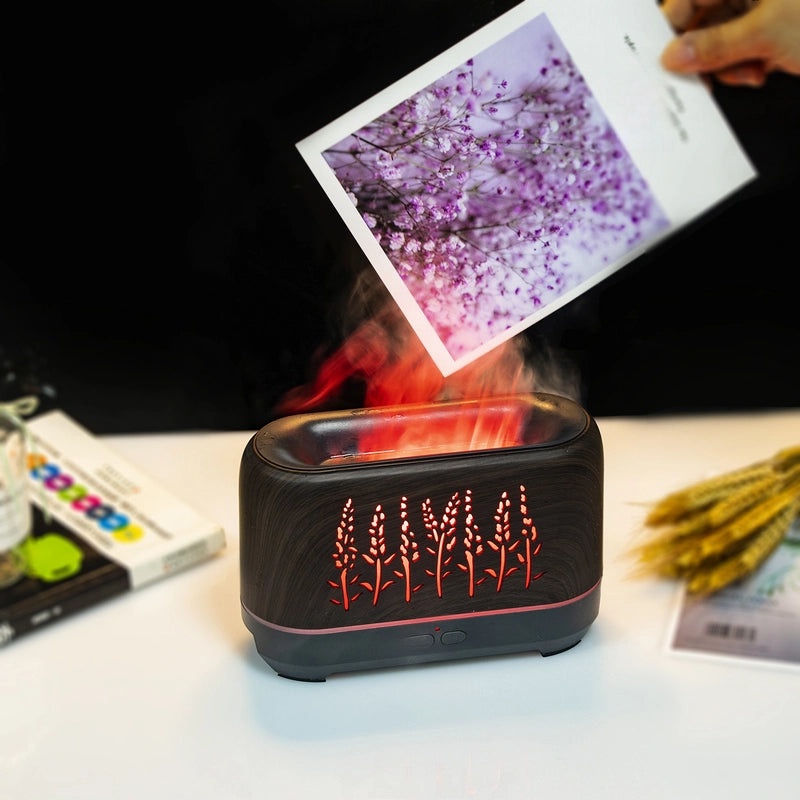 Wood Grain Wheat Ear WiFi Flame Humidifier Essential Oil Diffuser Aromatherapy Device|Home & Living Humidifiers