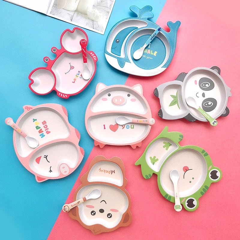 Cute Cartoon Bamboo Fiber Kids Plate Baby Dish Grid for Household Kindergarten Use|Children's Tableware