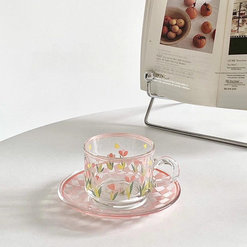 Summer New Arrival| Korean Style Coffee Cup & Saucer Set | French Afternoon Tea Premium Scented Glassware|Home & Kitchen