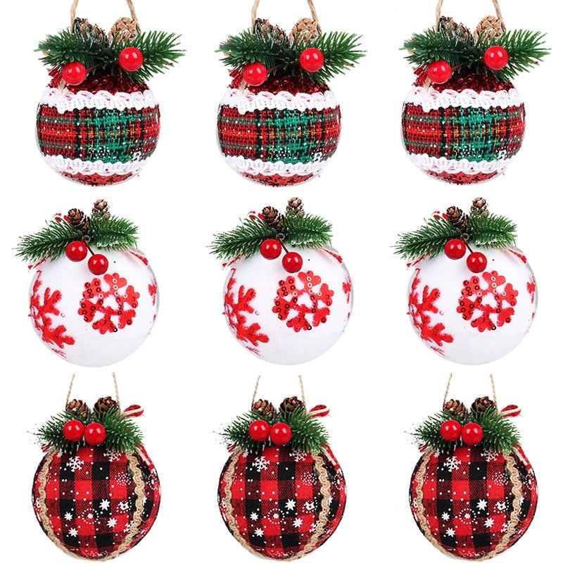 Christmas Plaid Cloth Balls 6cm & 8cm Black White Red Tree Hanging Decorative Ornaments|Christmas Decorations