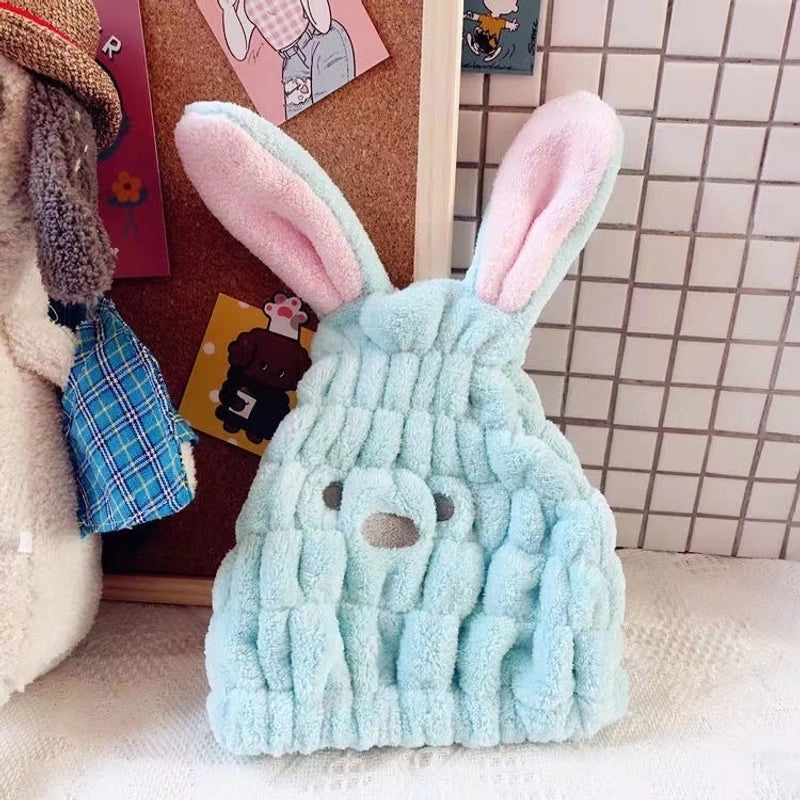 Cute Rabbit Ear Hair Drying Cap Quick-Dry Absorbent Towel for Kids | Kids Hair Accessories