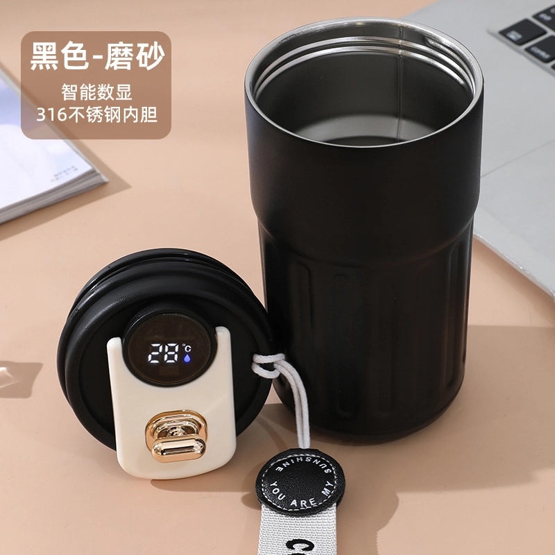 Smart Temperature Display Coffee Mug 316 Stainless Steel Cute Portable Thermos Cup with Carrying Strap | Drinkware & Thermoses