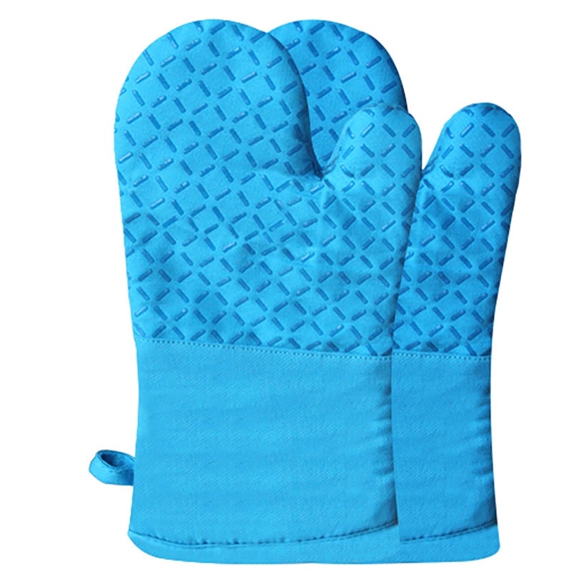 Unisex Non-slip Silicone Cotton Baking Oven Gloves Heat Resistant Check