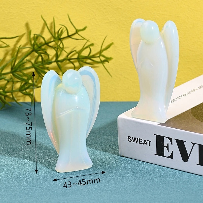 Handcrafted Natural Stone Angel Ornament Elegant Decor Red Blue White