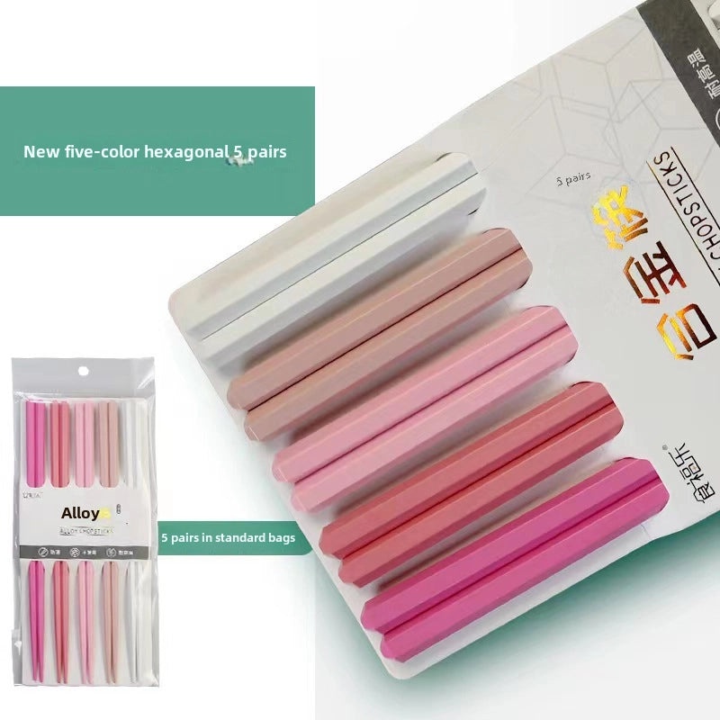 Morandi Hexagonal Alloy Chopsticks Small Fresh Style for One Person Household Tableware|Kitchen & Dining