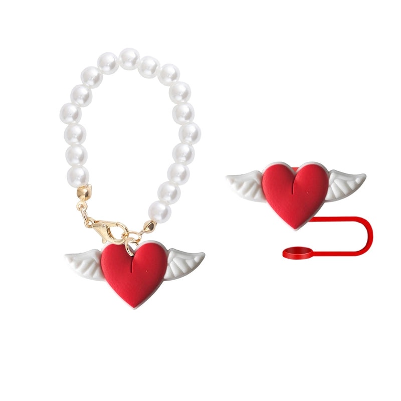 Red Heart Wing Silicone Straw Caps Cute Decorative Drink Accessories 2 or 3 Pieces Set|Drinkware Accessories