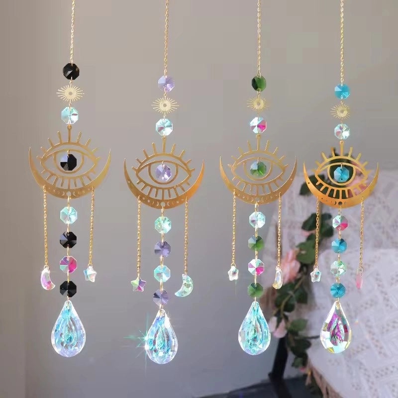 Minimalist Devil's Eye Crystal Suncatcher Wind Chime Home Decor | Wall Art & Suncatchers