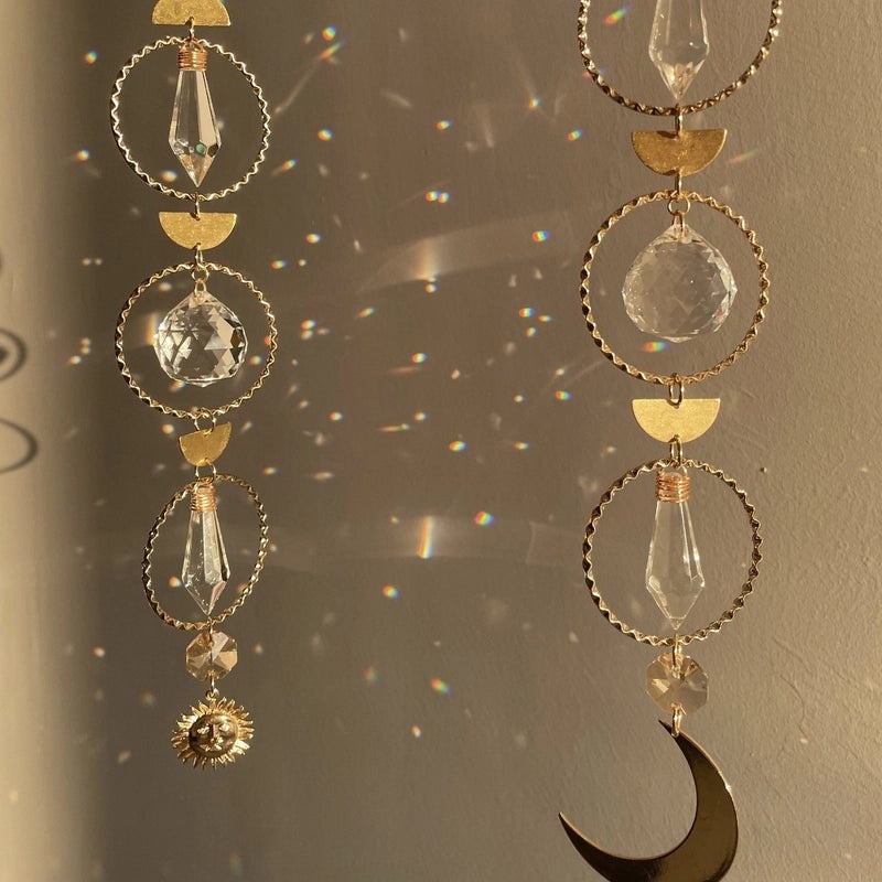 Elegant Sun Moon Crystal Suncatcher Wind Chime | Home Decor & Wall Art