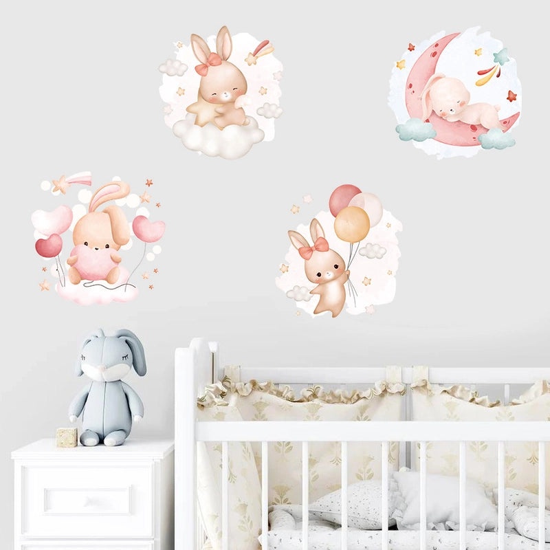 Cartoon Watercolor Animal Wall Stickers for Kids Room Self-adhesive PVC Rabbit Baby Nursery Decor|Kids Room Decor