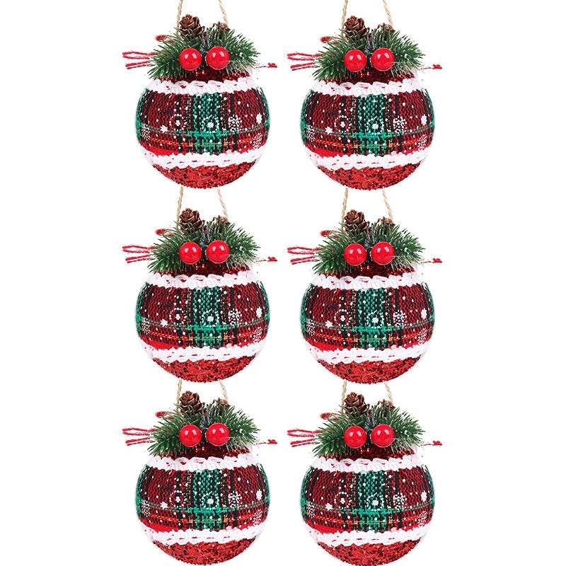 Christmas Plaid Cloth Balls 6cm & 8cm Black White Red Tree Hanging Decorative Ornaments|Christmas Decorations