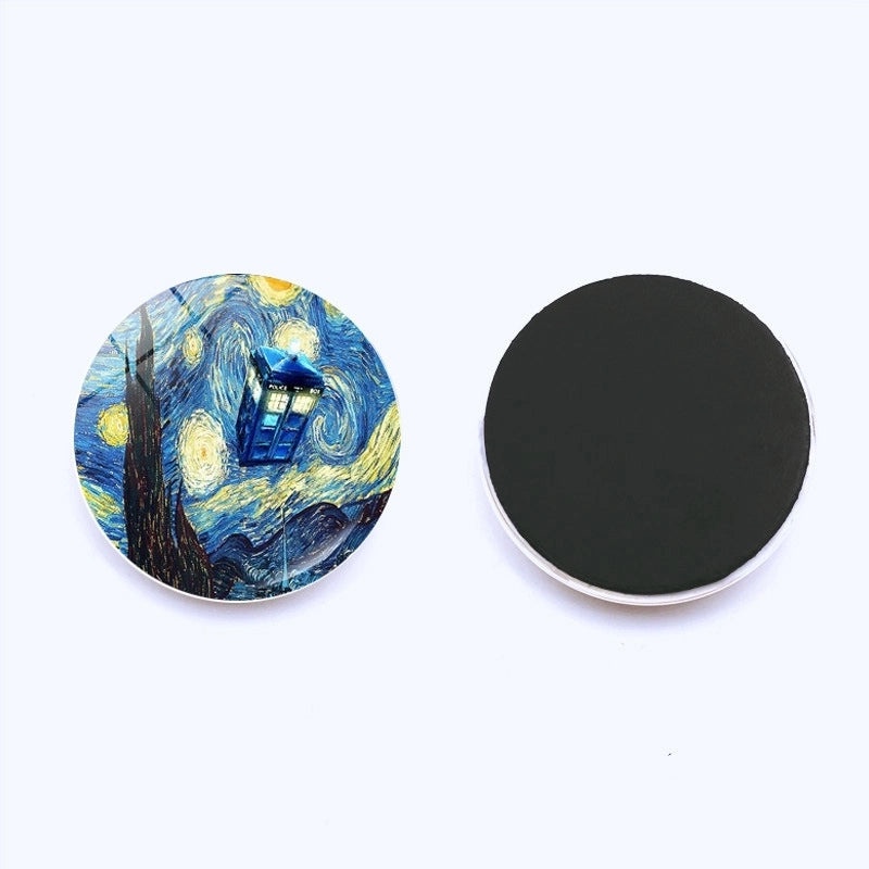 Van Gogh Starry Night Crystal Glass Refrigerator Magnets 25mm Creative Home Decor Stickers|Home & Kitchen Accessories