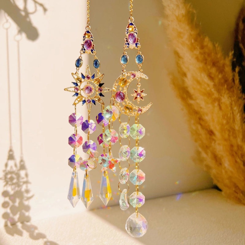 Shiny Sun and Moon Crystal Alloy Copper Suncatcher Wind Chime for Wall Decor|Home Decor & Wall Art