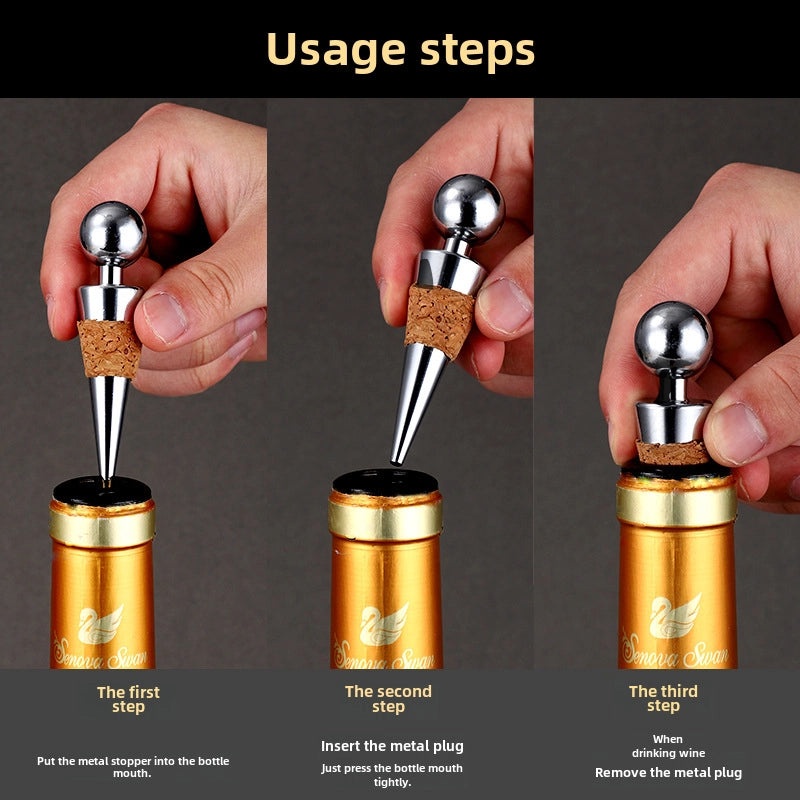 红酒瓶塞金属圆头锌铝合金红酒保鲜塞硅胶塑料红酒瓶盖|厨房用品储存密封用品