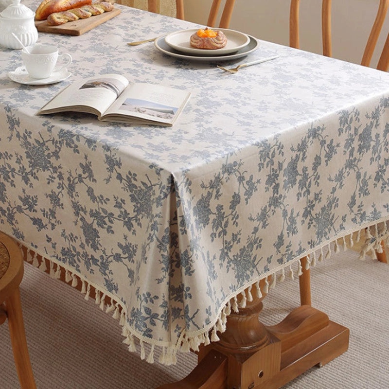 Vintage Floral Cotton Linen Tablecloth|Home Decor & Dining Textiles