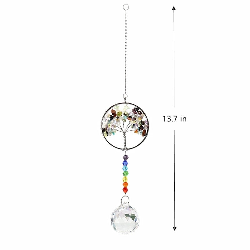 Sparkling Tree of Life Crystal Suncatcher and Wind Chime Decorative Wall Art|Home Decor and Garden Ornaments