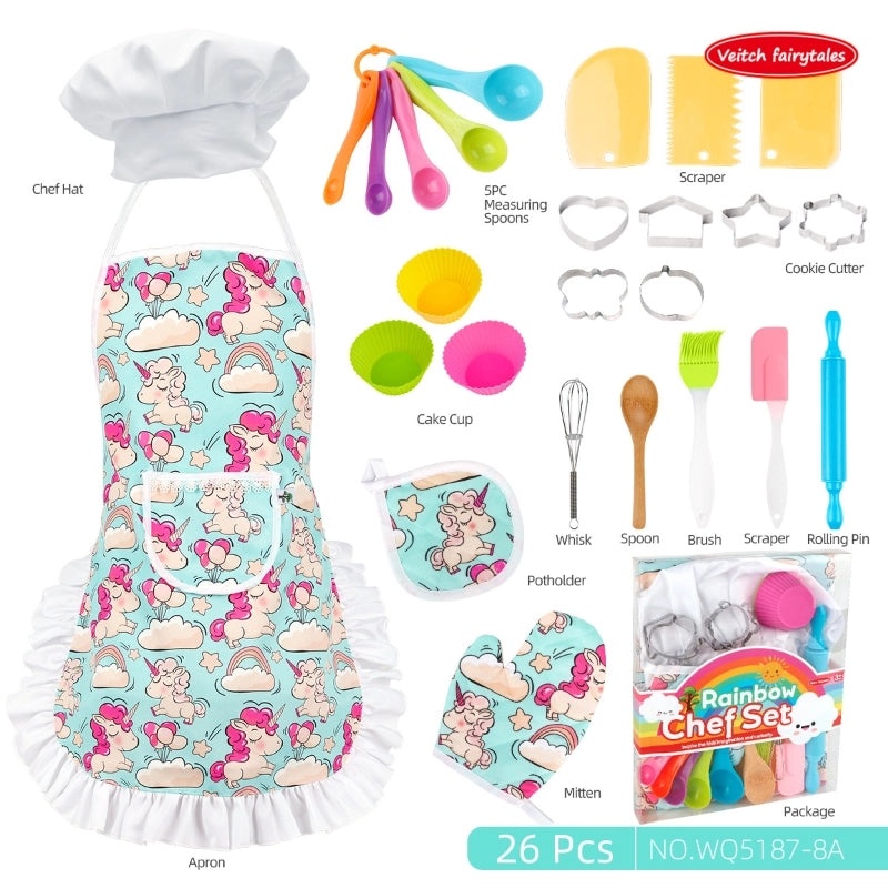 Kids Play Kitchen Set with Baking Tools Apron and Chef Hat for Girls|Toys & Games - Role Play & Dress Up