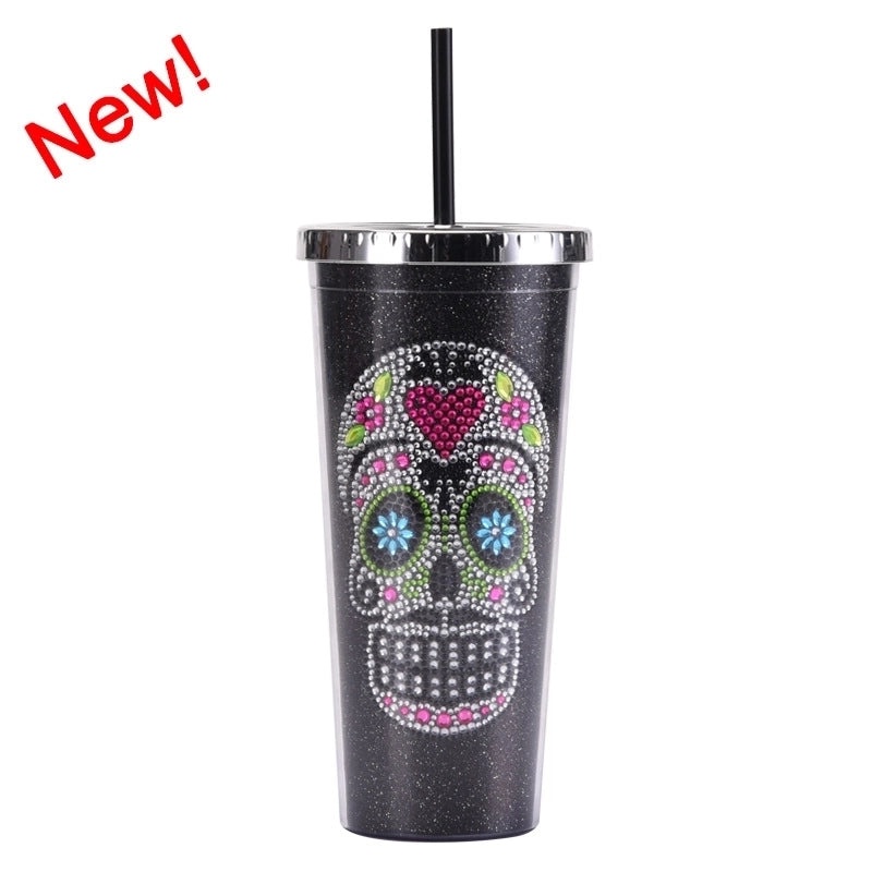 Creative Double-layer Plastic Straw Cup with Halloween Skull Design Large Capacity Drinkware|Halloween Drinkware