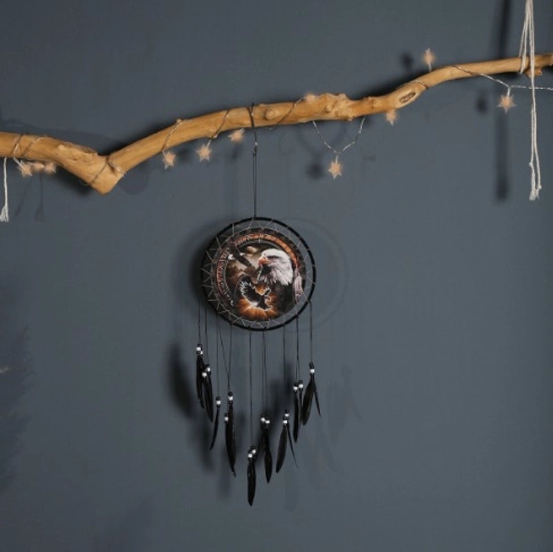 Wolf Head Dreamcatcher Oil Painting Wall Hanging with Natural Feathers | Home Decor & Wall Art