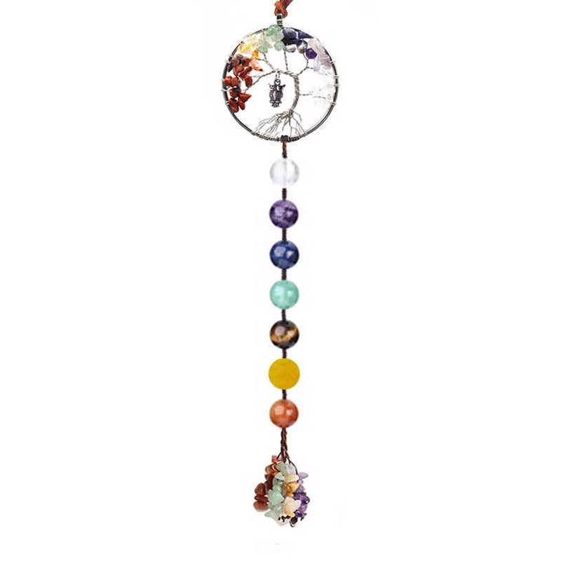 Natural Gravel Lucky Tree Dreamcatcher Car Pendant Round Beads Woven Yoga Curtain Ornament | Car Accessories