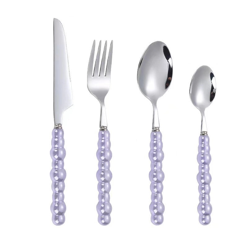 Ceramic Pearl Handle Stainless Steel Cutlery Set, Luxury Western Hotel Tableware, Steak Knife, Fork & Dessert Spoon | Kitchen & Dining