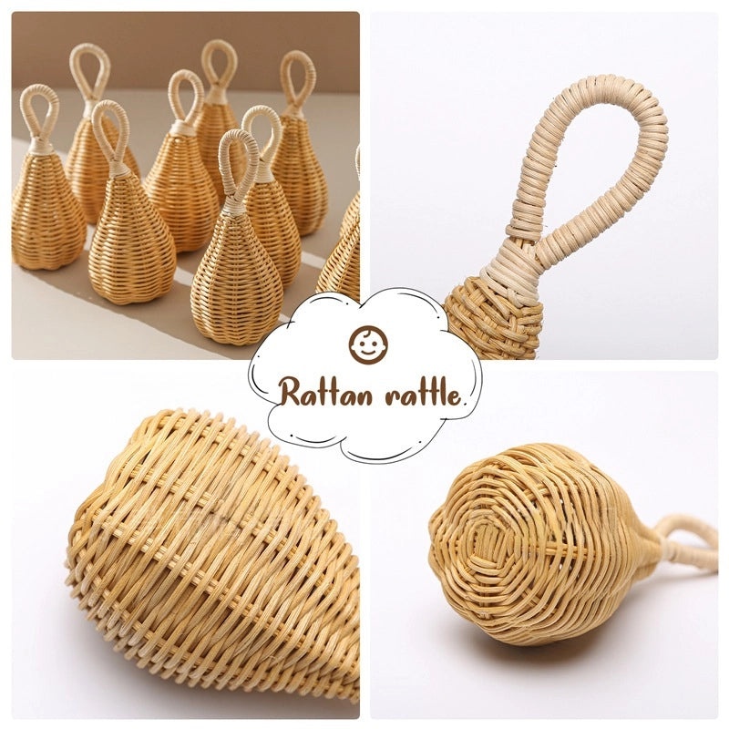 Hand-woven Pear-shaped Rattan Baby Rattles | Baby Toys & Educational Gifts