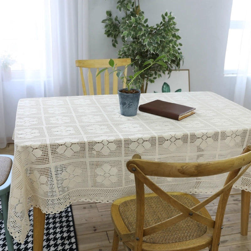 Handmade Retro Crochet Sofa Towel Woven Hollow Fabric Tablecloth Cover | Home Decor Table Linens