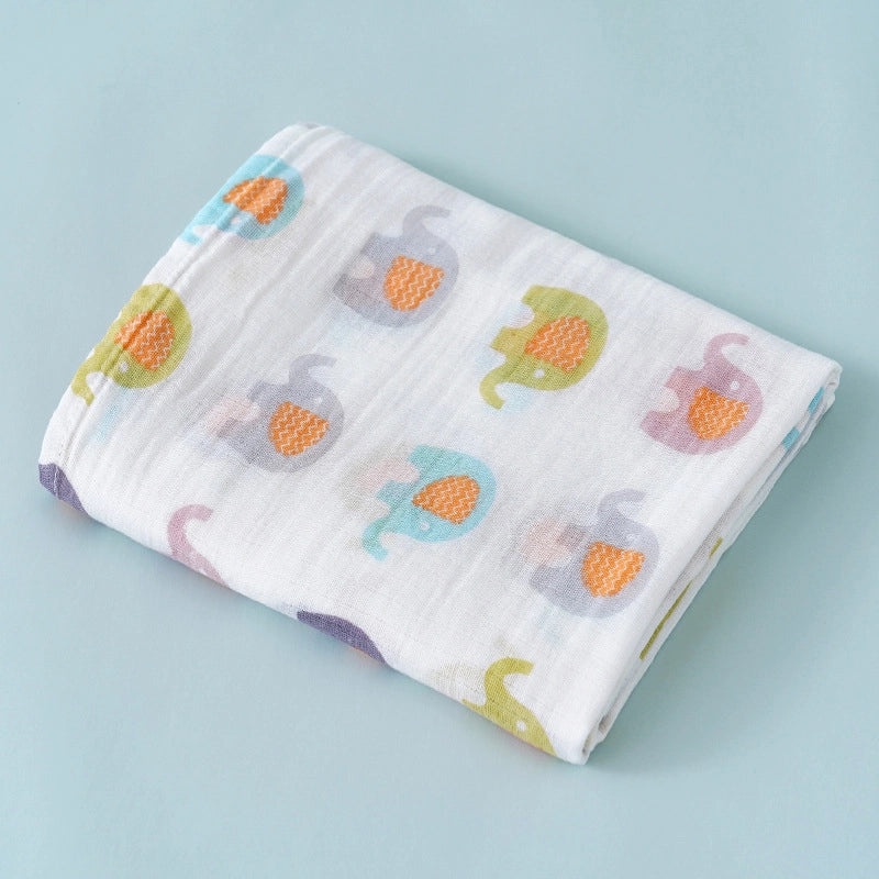 Double-layer Cotton Gauze Baby Swaddle Blanket Printed Bath Towel Sunshade Cart Cover|Baby Care Accessories