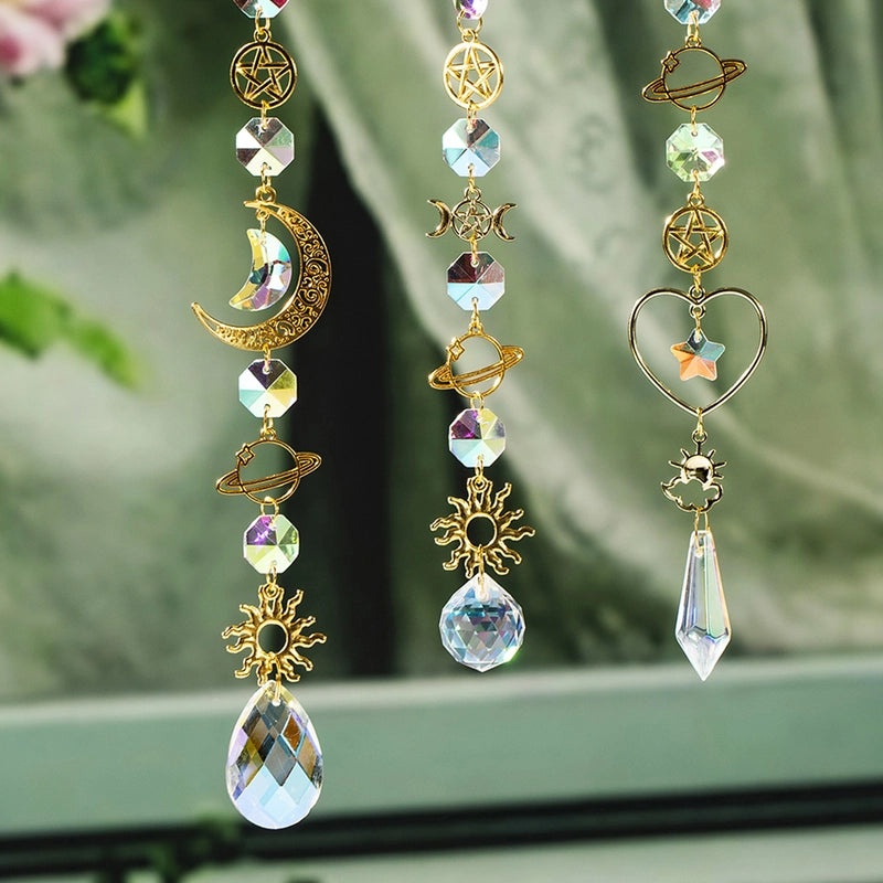 Minimalist Star and Moon Crystal Metal Suncatcher Wind Chime for Home Décor | Home Decor & Accessories
