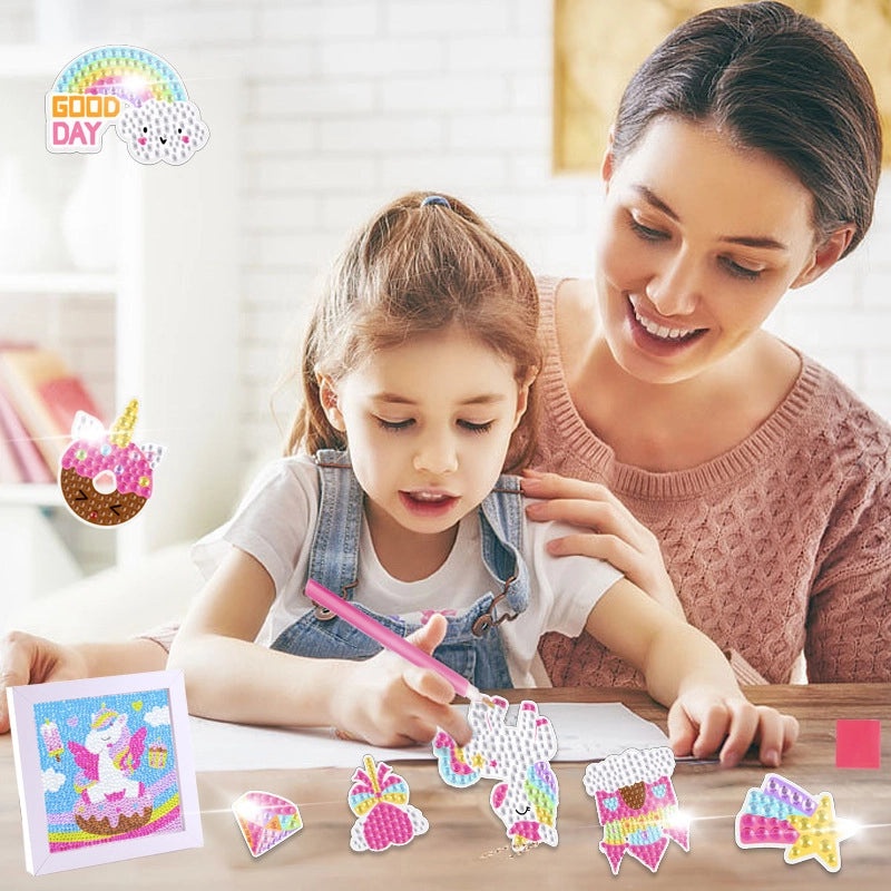 DIY 5D Diamond Painting Kit for Kids with Random Stickers and Masonry Style Keychain Set|儿童手工DIY饰品
