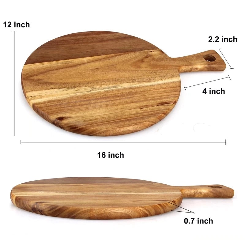 Wooden Round Pizza Cutting Board with Handle Thickened Chopping Board Western Style Simple Design Custom Logo Printing|Kitchen Tools & Cutting Bo