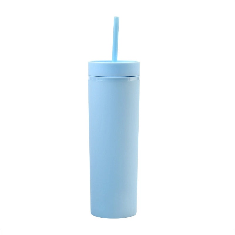 16oz Frosted Double-layer Plastic Tumbler with Straight Straw | Drinkware & Cups