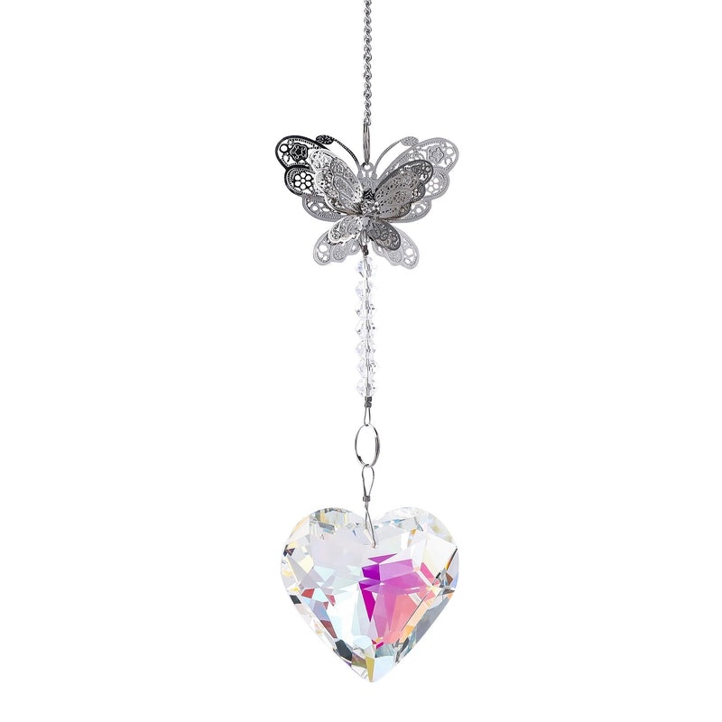 Elegant Heart & Butterfly Crystal Suncatcher Wind Chime | Home Decor & Wall Art