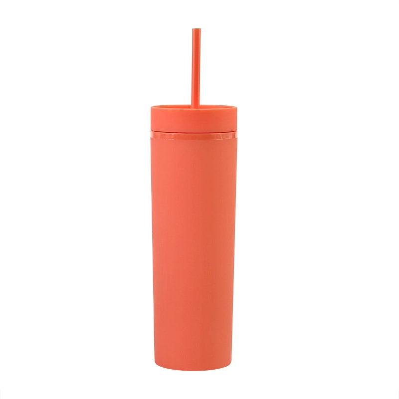 16oz Frosted Double-layer Plastic Tumbler with Straight Straw | Drinkware & Cups