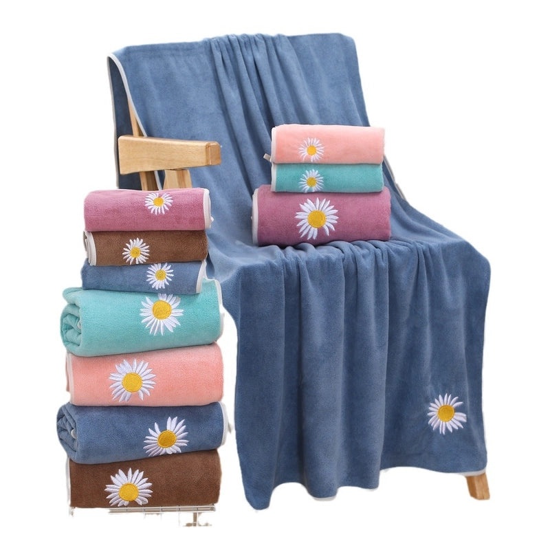 Casual Color Block Daisy Coral Fleece Bath Towels Soft Absorbent Bathroom Towels|Home & Kitchen > Bath > Towels