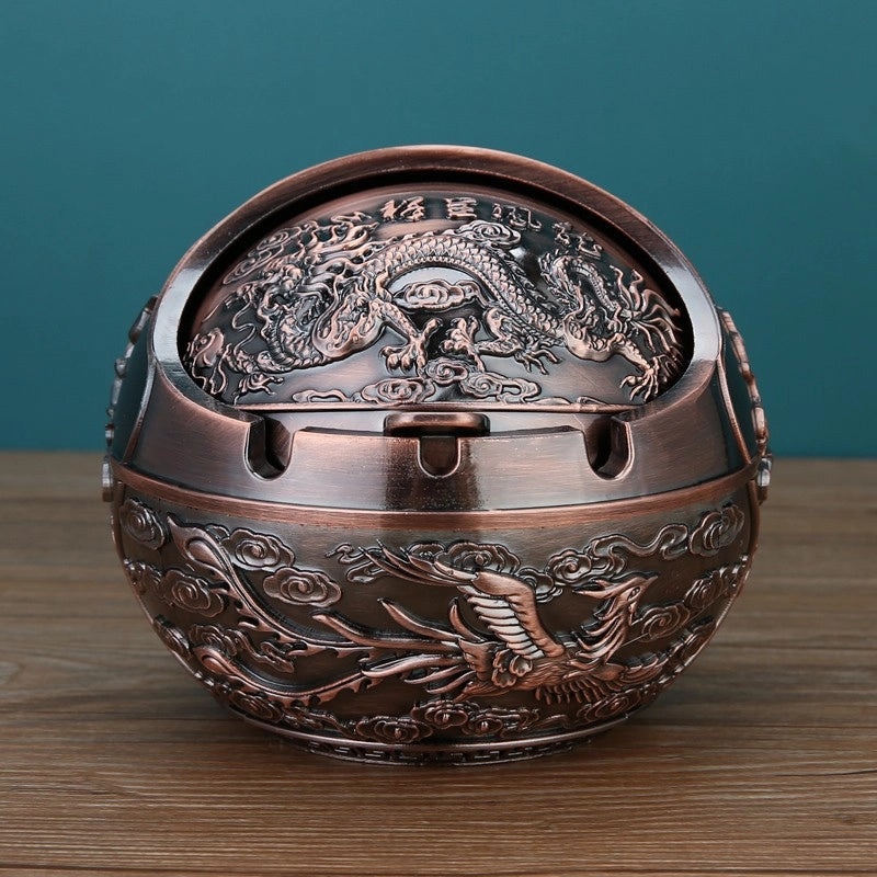 Vintage Elephant Peacock Rose Metal Ashtray Decorative Ornament|Home Decor & Accessories