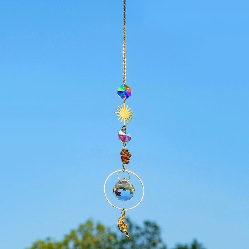 Pastoral Crystal Metal Suncatcher Wind Chime Sun Pattern Home Decor