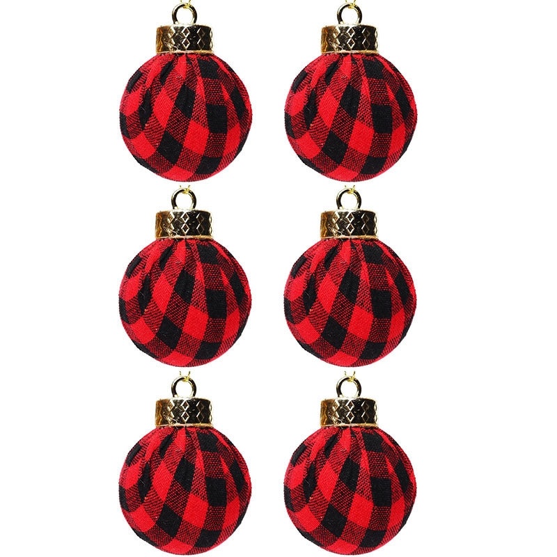 Christmas Plaid Cloth Balls 6cm & 8cm Black White Red Tree Hanging Decorative Ornaments|Christmas Decorations