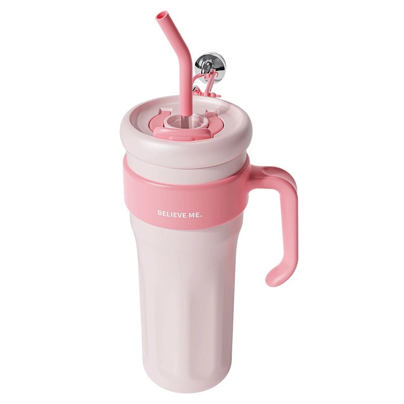 Trendy Large 1250ml Vacuum Straw Bottle for Women | Fashionable Stainless Steel Cold Drink Container | Drinkware