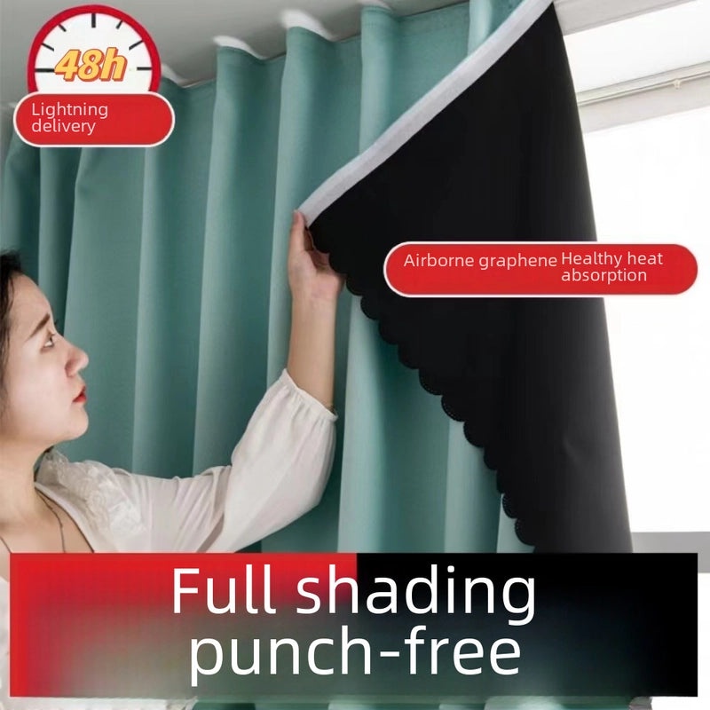 Blackout Curtain for Bedroom 100% Full Shading Self-adhesive Non-perforated Heat Insulation Sunshade Cloth|Home Decor & Window Treatments