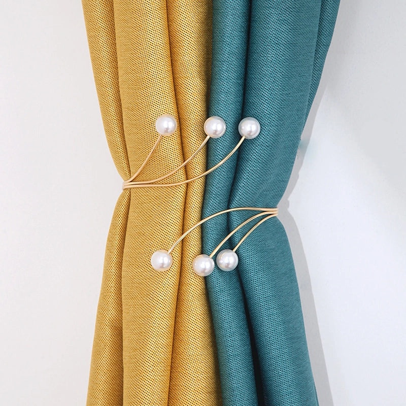 Modern Minimalist Six-Pearl Metal Curtain Tieback Punch-Free Living Room Curtain Holder|Home Decor & Curtain Accessories