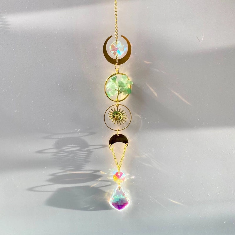 Sun Moon Turquoise Crystal Agate Suncatcher and Wind Chime | Home Decor Wall Art
