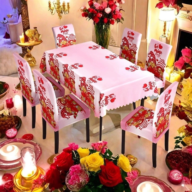 Romantic Polyester Chair Cover Pink Heart Pattern Valentine's Day Decor