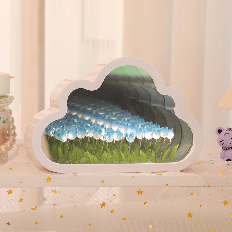 Handmade Tulip Nightlight DIY Cloud Mirror Flower Sea Light Desktop Decoration Birthday Gift|Home Decor