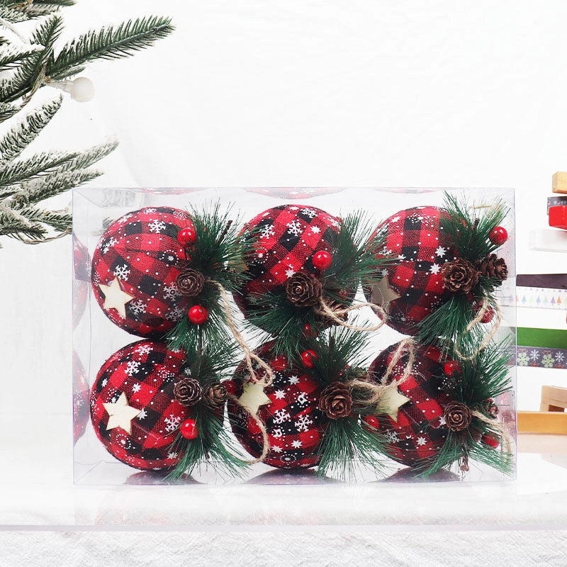 Christmas Plaid Cloth Balls 6cm & 8cm Black White Red Tree Hanging Decorative Ornaments|Christmas Decorations